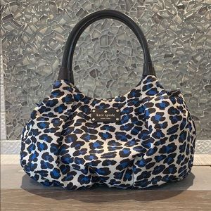 Kate Spade Stevie blue & black leopard nylon hobo